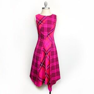NWT Trina Turk Pink Plaid Asymmetrical Dress Fully Lined $358